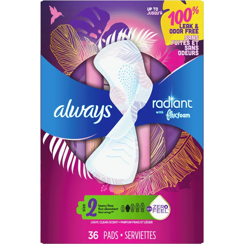 ALWAYS RADIANT PADS SIZE 2 LIGHT&CLEAN SCENT 36