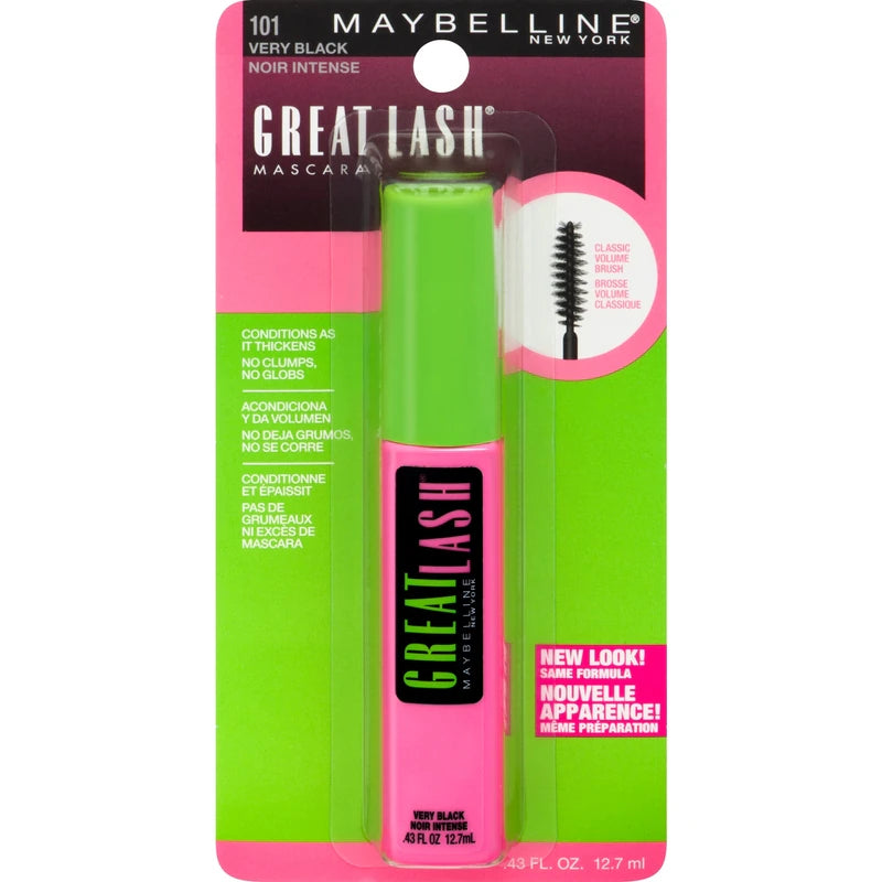 MAYBELLINE GREAT LASH WATERPROOF MASCARA VRY BLACK pack of 3