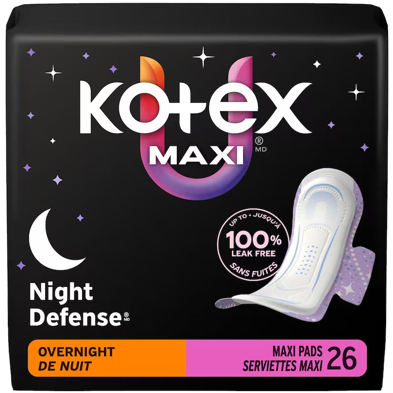 KOTEX PADS ULTRA THIN+WINGS NAXI OVERNIGHT 26 pack of 3