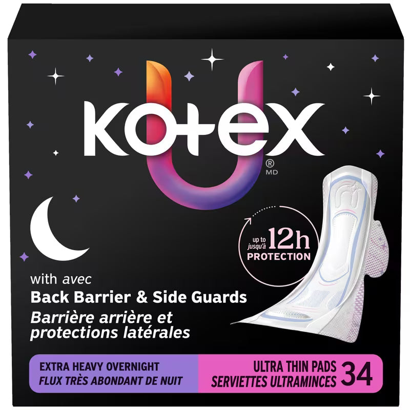 KOTEX PADS ULTRA THIN+WINGS NIGHT X-HEAVY 34 pack of 2
