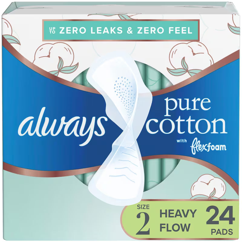 ALWAYS PURE COTTON W/FLEXFOAM SIZE 2 24 pack of 3