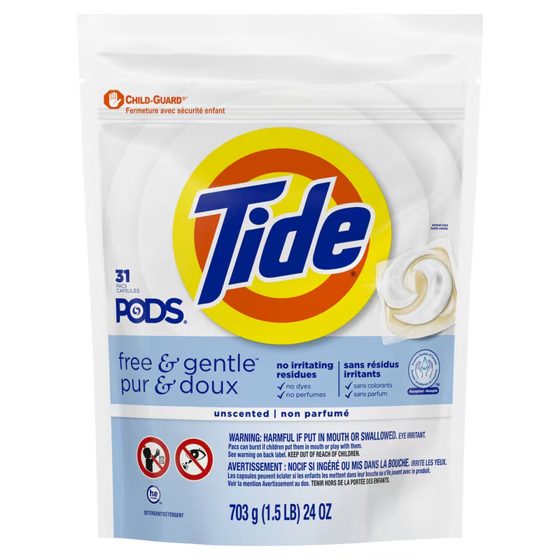 TIDE PODS FREE & GENTLE 31 pack of 4