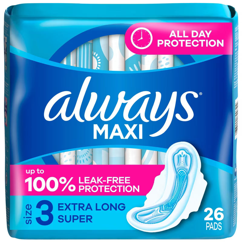 ALWAYS SIZE 3 EXTRA LONG SUPER UNSCENTED 26 pack of 6