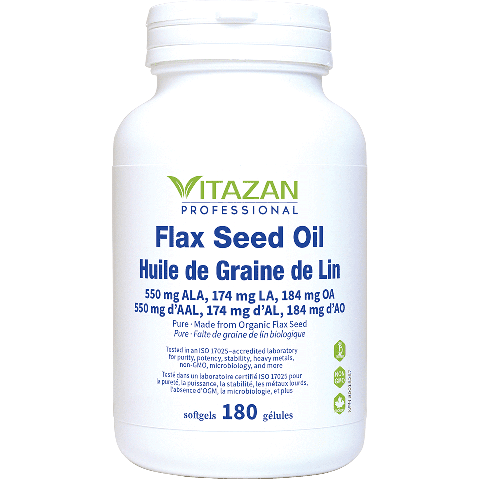 Vitazan Flax Seed Oil (550 mg ALA, 174 mg LA, 184 mg OA · Pure · Made with Organic Flax Seed) 180 softgels