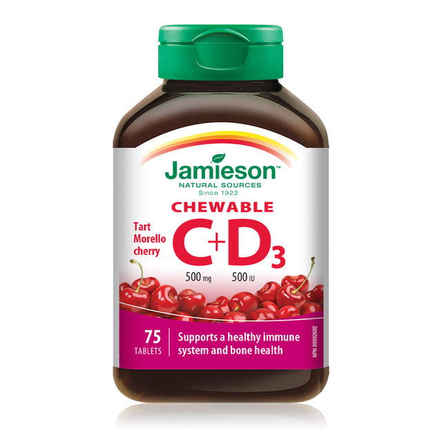 Jamieson JMS Vit. C 500mg Chew + D 500 IU - Morello Cherry 75's 75Morello Cherry