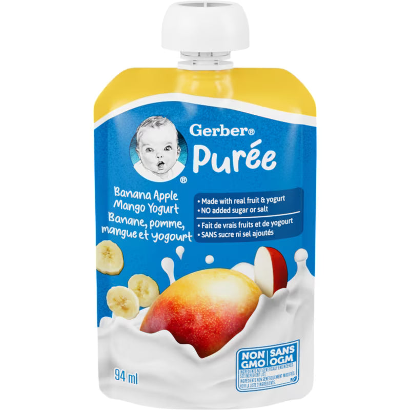 GERBER PUREE YOGURT BANANA/APPLE/MANGO 94ML pack of 12
