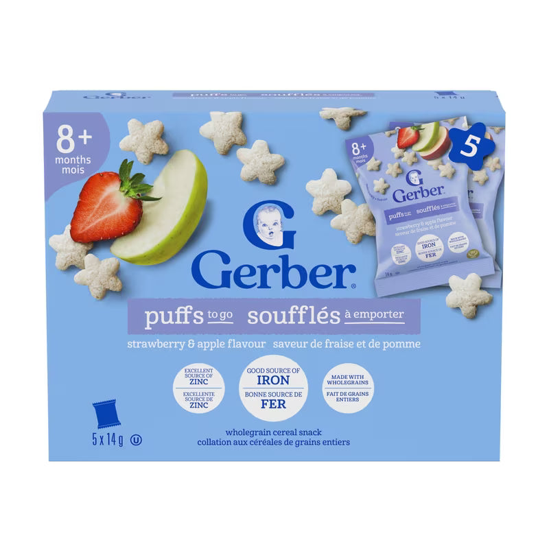 GERBER PUFFS TO GO STRAWBERRY & APPLE 5X14G pack of 4