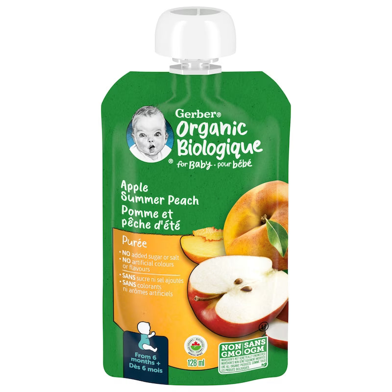 GERBER ORGANIC PUREE APPLE PEACH 128ML pack of 12