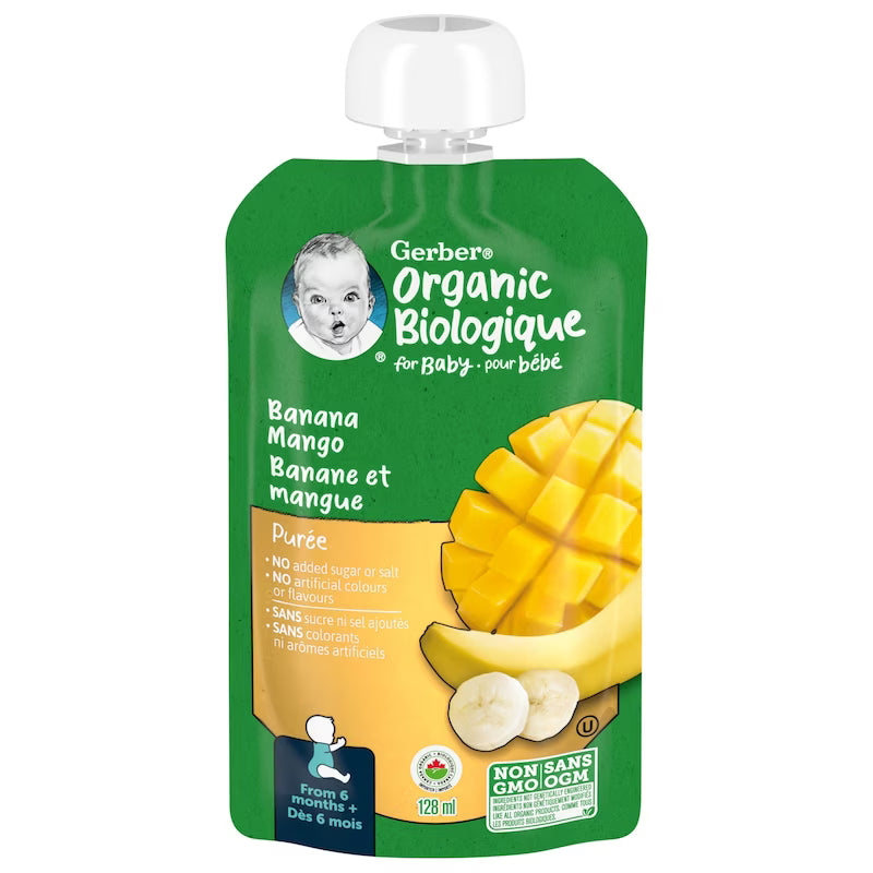 GERBER ORGANIC PUREE BANANA MANGO 128ML pack of 12