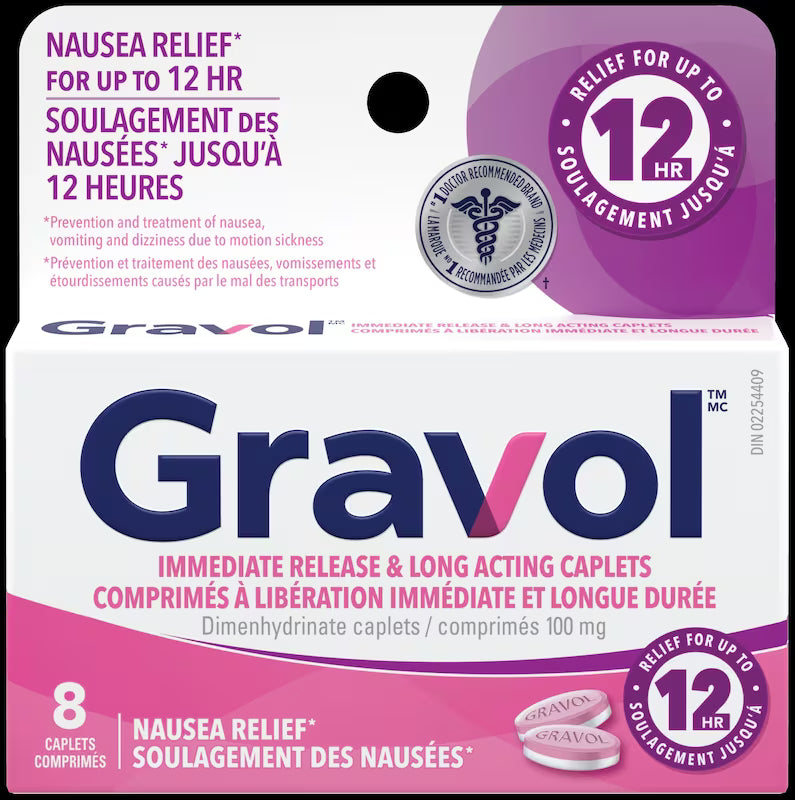 GRAVOL LONG ACTION DUAL RELIEF CPLT 100MG 8 CAPLET