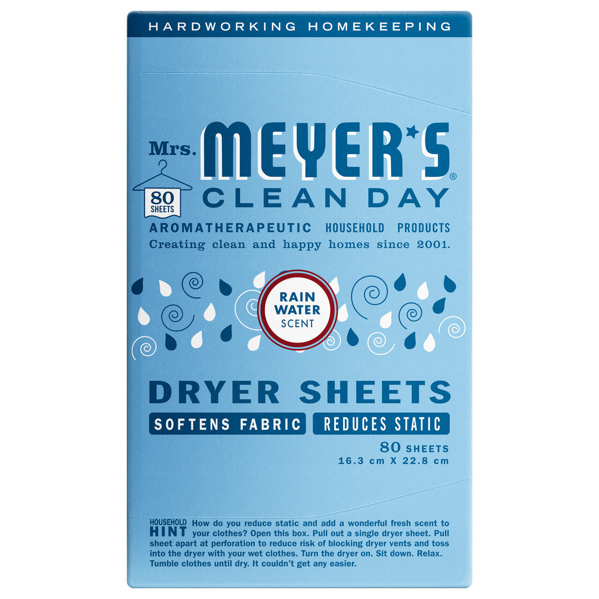 Mrs. Meyer's Clean Day - Dryer Sheets - Rain Water - 80ea
