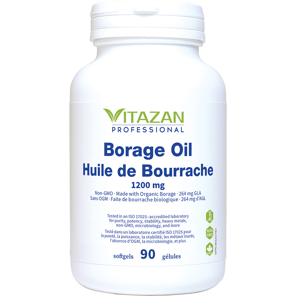Vitazan Borage Oil (1000 mg · Non-GMO · Made with Organic Borage · 240 mg GLA) 90 softgels