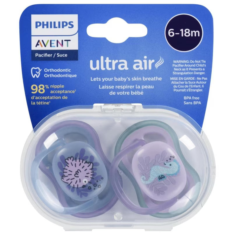 AVENT U-AIR PACIFIER PUFFER FISH/SEA HORSE 6-18M 2 pack of 4