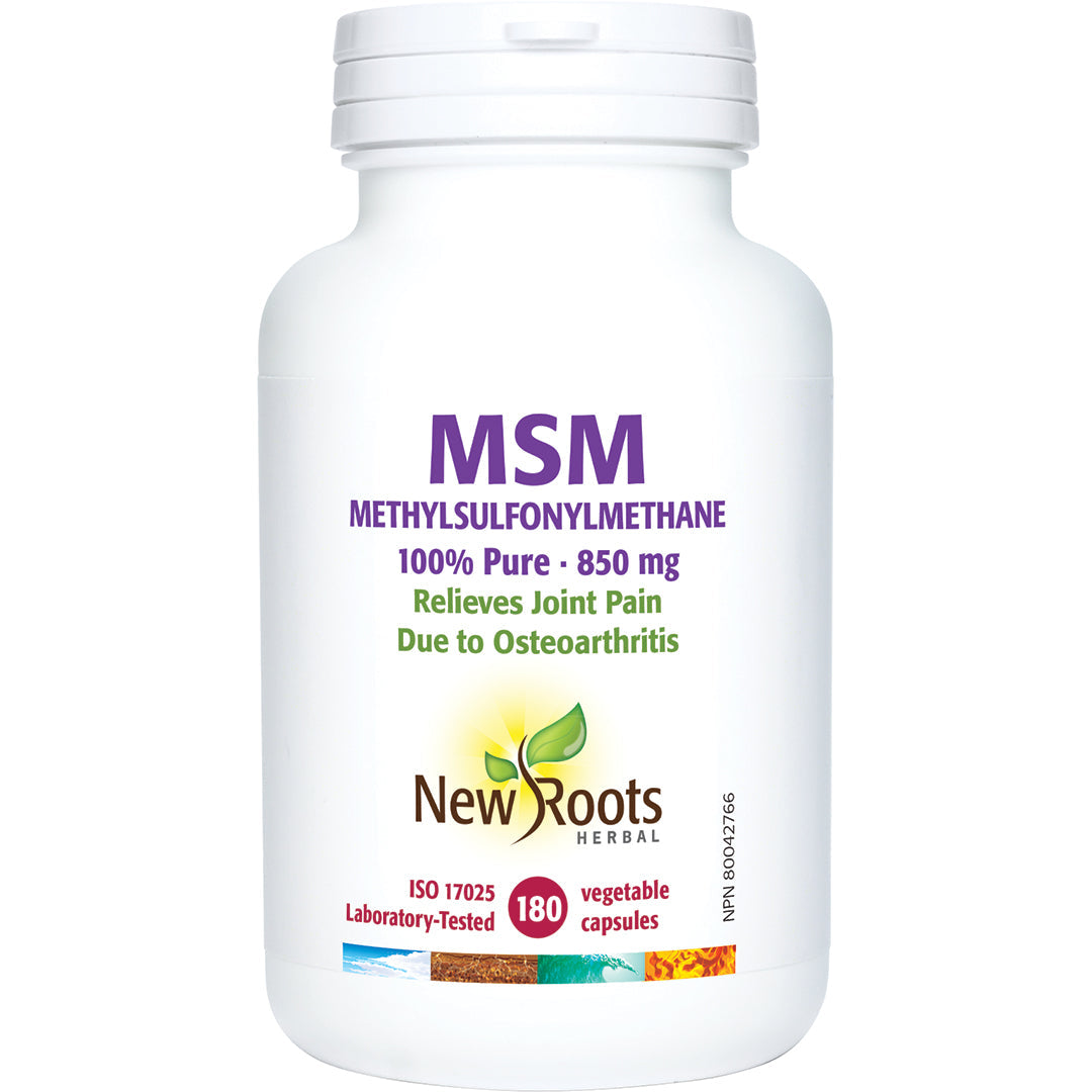 NEW ROOTS MSM Methylsulfonylmethane · 100% Pure · 850 mg 180 capsules