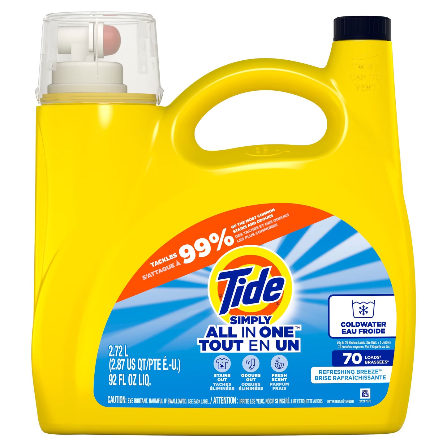 TIDE SIMPLY ALL IN ONE REFRESHING BREEZE 2.72L LIQUID pack of 4