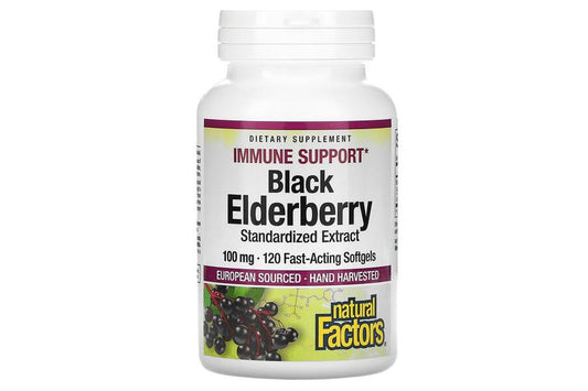 Natural Factors   Black Elderberry Standardized Extract 100 mg   120sgls