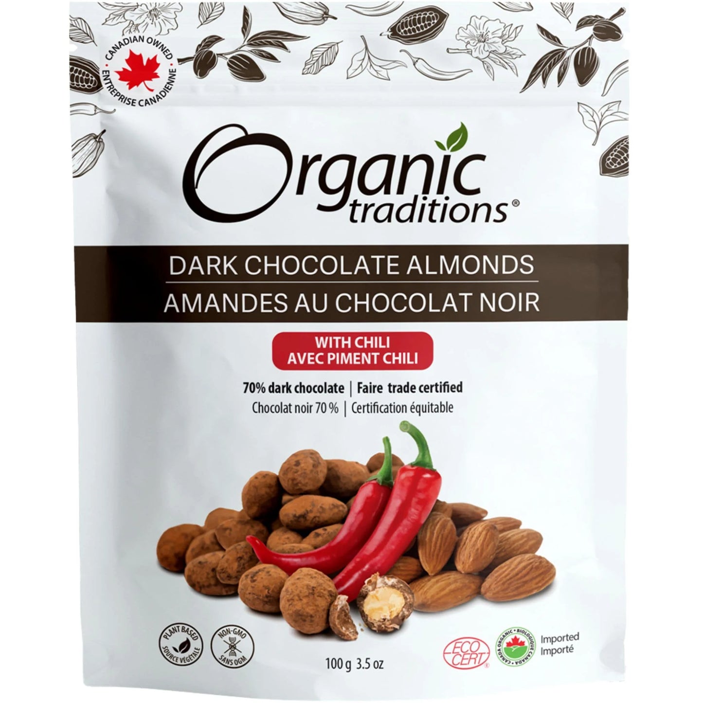 Organic Traditions Almonds, Dark Chocolate With Chili 100g