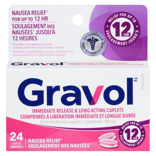GRAVOL LONG ACTION DBL RELIEF CPLT 100MG 24 CAPLET