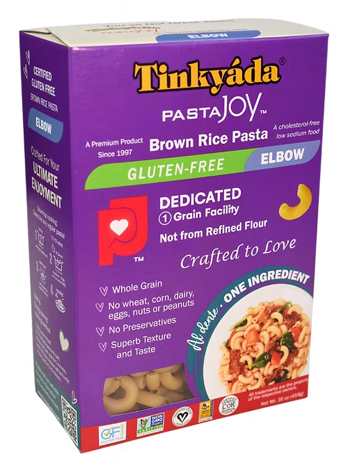 TINKYADA RICE PASTAS -  Elbows, Brown Rice (gluten free)    454g