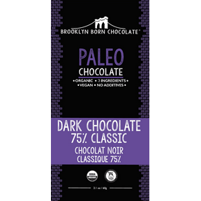 BROOKLYN BORN CHOCOLATE    Organic Paleo Choccolate Bars    BROOKLYN BORN CHOCOLATE    Organic Paleo Choccolate Bars    Org Dark Choc 75% Classic 60g*12