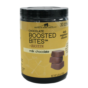 BROOKLYN BORN CHOCOLATE    Chocolate Boosted Bites    BROOKLYN BORN CHOCOLATE    Chocolate Boosted Bites    Milk Chocolate with Biotin 150g