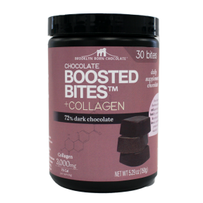 BROOKLYN BORN CHOCOLATE    Chocolate Boosted Bites    BROOKLYN BORN CHOCOLATE    Chocolate Boosted Bites    72% Dark Chocolate w/ Collagen 150g