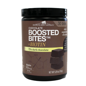 BROOKLYN BORN CHOCOLATE    Chocolate Boosted Bites    BROOKLYN BORN CHOCOLATE    Chocolate Boosted Bites    72% Dark Chocolate with Biotin 150g