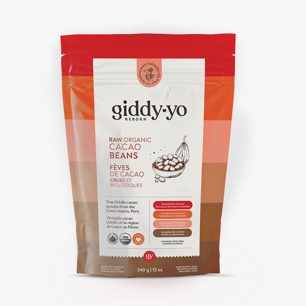 GIDDY-YO Cacao Beans - Raw - Organic Fairly Traded Peruvian Criollo - NEW SIZE 12 oz/ 340 g