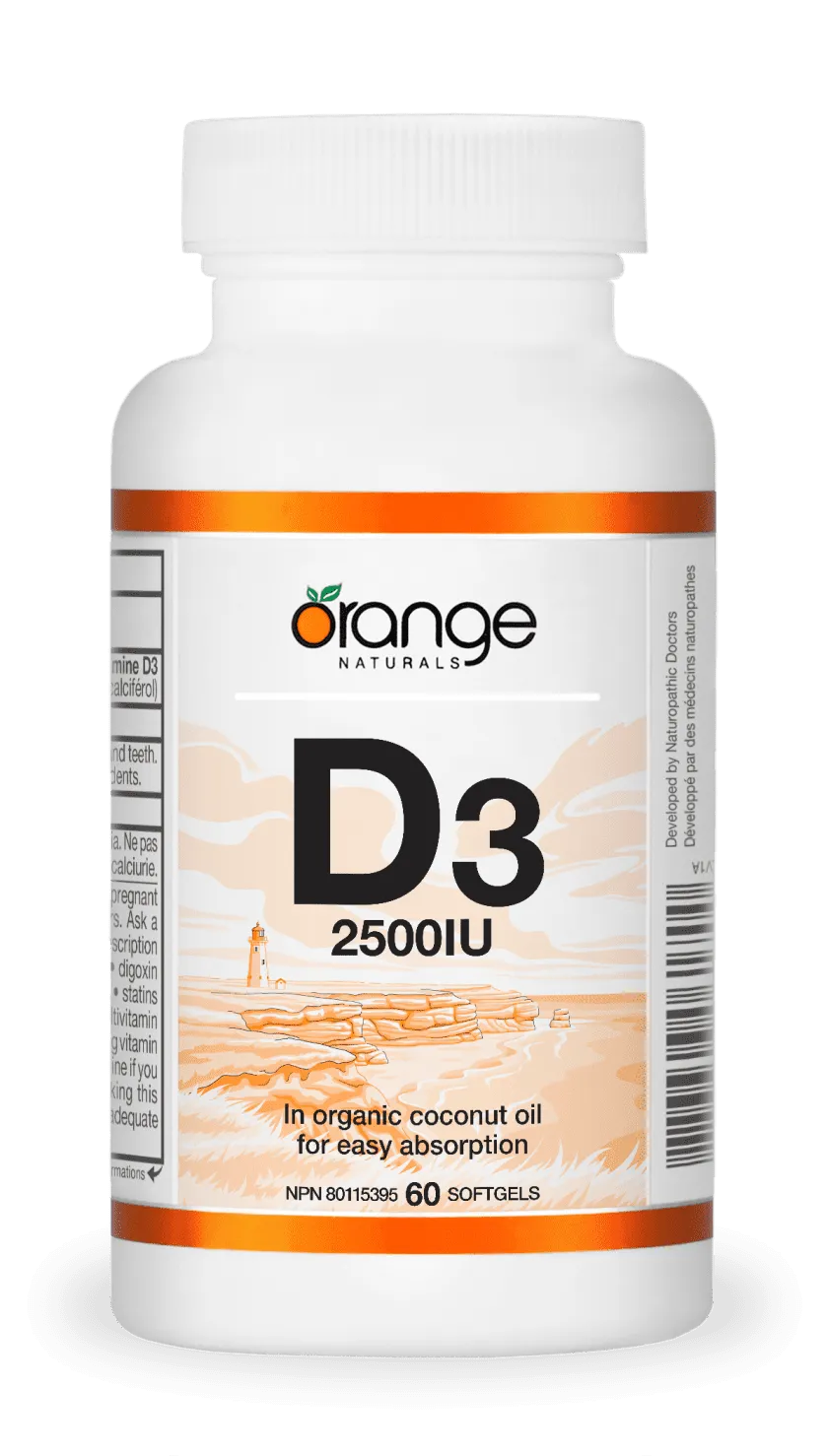 Orange Naturals - D3 Softgels 2500IU - organic coconut oil - 60 Softgels