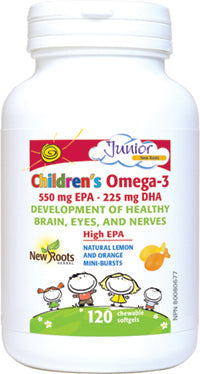 NEW ROOTS Children’s Omega-3 550 mg EPA ? 225 mg DHA, Ultrapure, Pharmaceutical Grade 120 chewable softgels