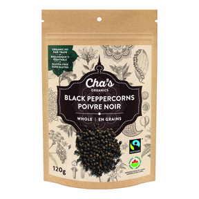 Cha's Organics Black Peppercorns, Whole 6 x 120g