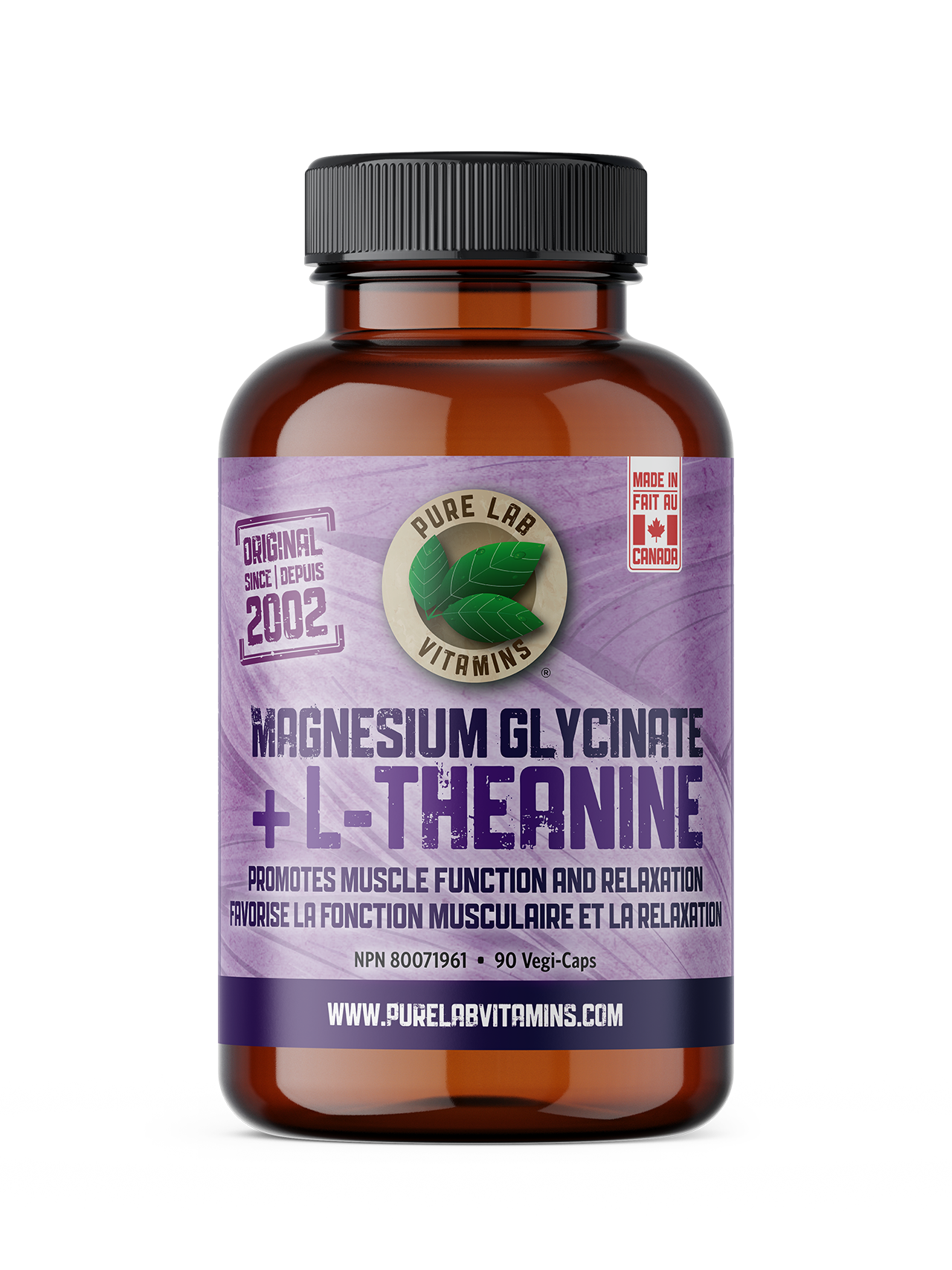 Pure Lab Vitamins Magnesium Glycinate 75mg + L-Theanine 150mg - 90 vegi caps
