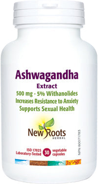 NEW ROOTS Ashwagandha Extract · 500 mg · 5% Withanolides · 2× Stronger than Competitor’s 30 capsules