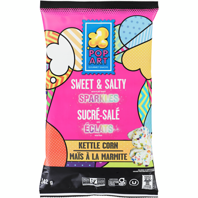 Pop Art Snacks Pop Art Popcorn Displayer Flavour: Sweet and Salty
Container Size: 142 g Each