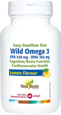 NEW ROOTS Wild Omega 3 EPA 330 mg · DHA 165 mg · Easy-Swallow, Lemon Flavour, Ultrapure Pharmaceutical Grade 60 softgels