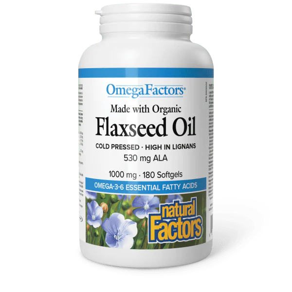 Natural Factors Certified Organic Flaxseed Oil 1000 mg, OmegaFactors® 180 sglssgls