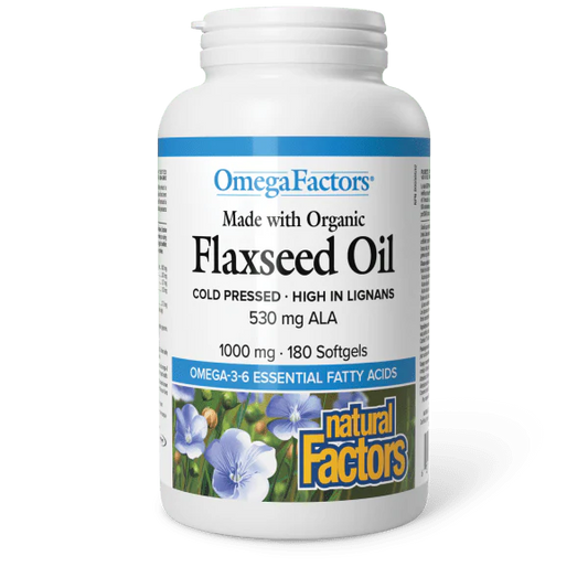 Natural Factors   Certified Organic Flaxseed Oil 1000 mg, OmegaFactors®   180 sglssgls