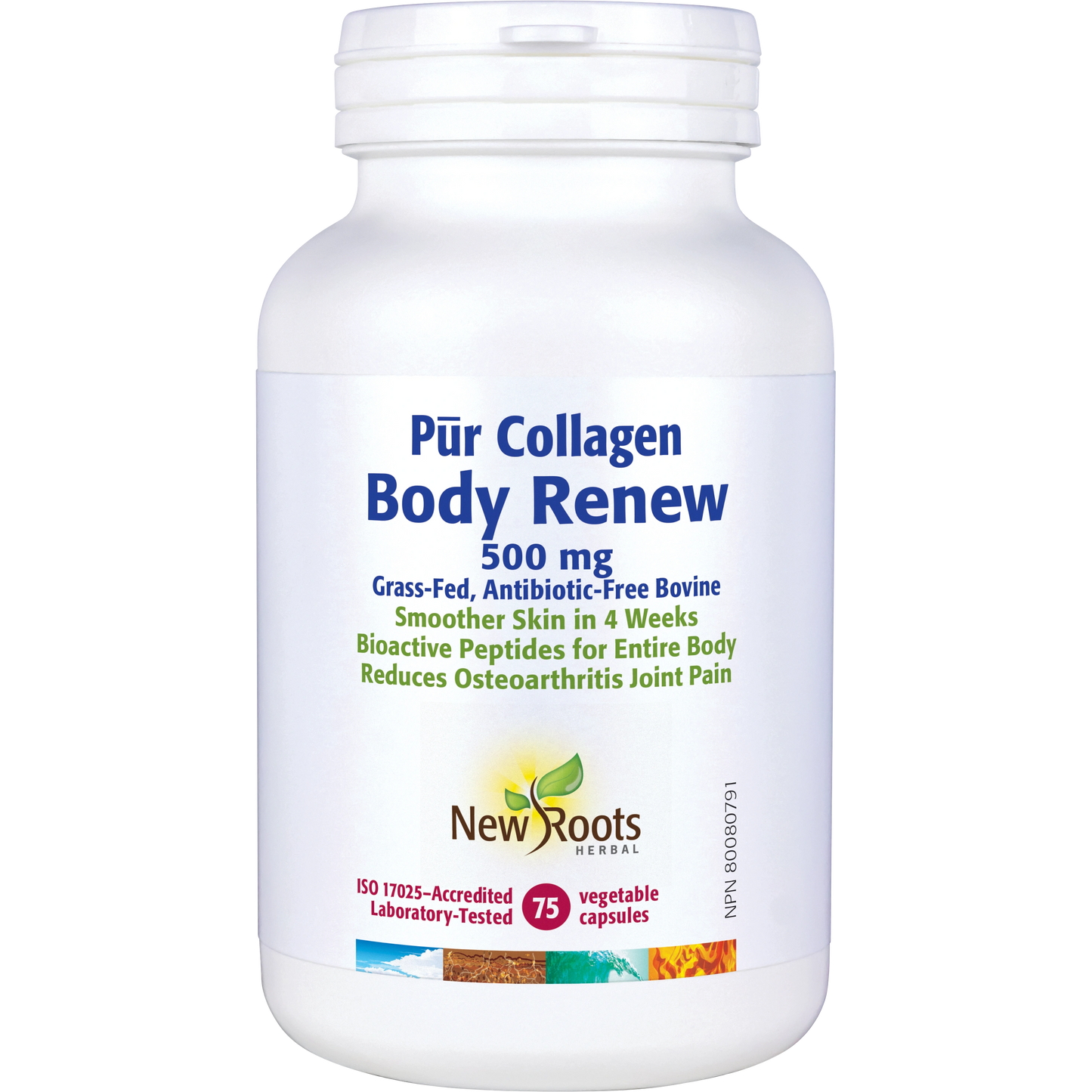 NEW ROOTS Pūr Collagen Body Renew · 500 mg · Grass-Fed, Antibiotic-Free Bovine 75 capsules