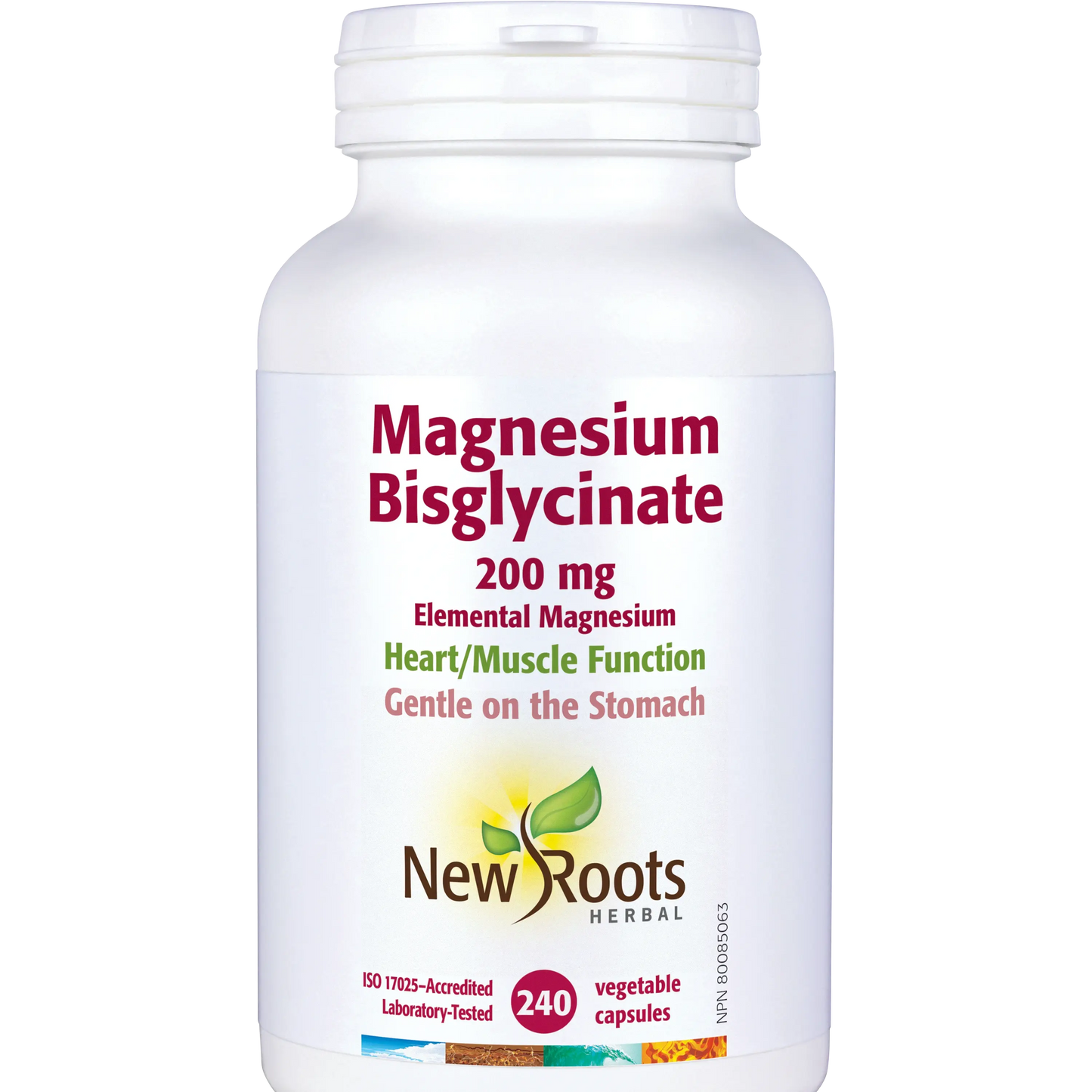 NEW ROOTS Magnesium Bisglycinate 200 mg Elemental Magnesium 240 capsules