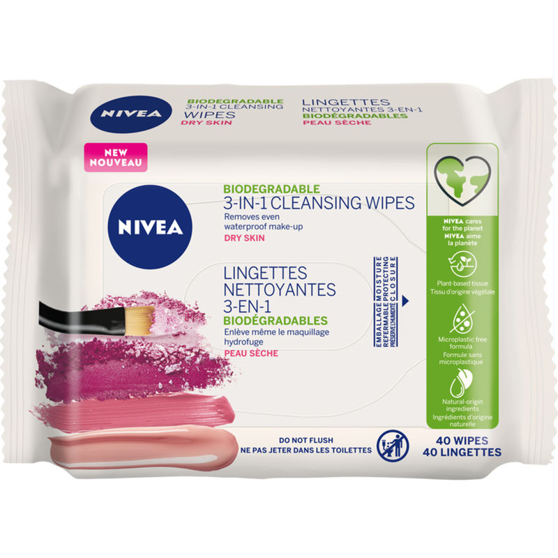 NIVEA BIODEGRADABLE WIPES CLEAN 3IN1 DRY SKIN 40