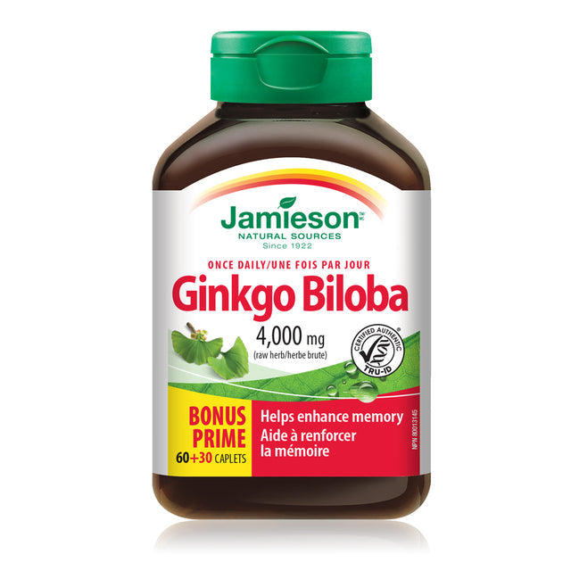 Jamieson JMS Ginkgo Biloba 4,400mg 60's + 30's Free 60+30Caplets