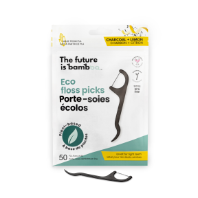 FUTURE IS BAMBOO   Floss Picks - Charcoal Lemon, 50pcs/6pk