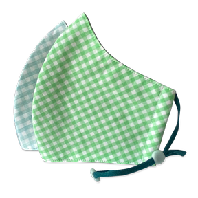 Happy Natural Products   Kids Mask 3-Lyr Grn/Blue Check 2pk