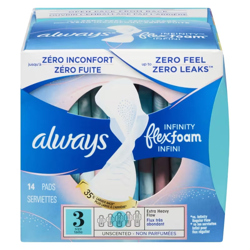 ALWAYS INFINITY PADS SIZE 3 EXTRA HEAVY FLOW 14 pack of 6
