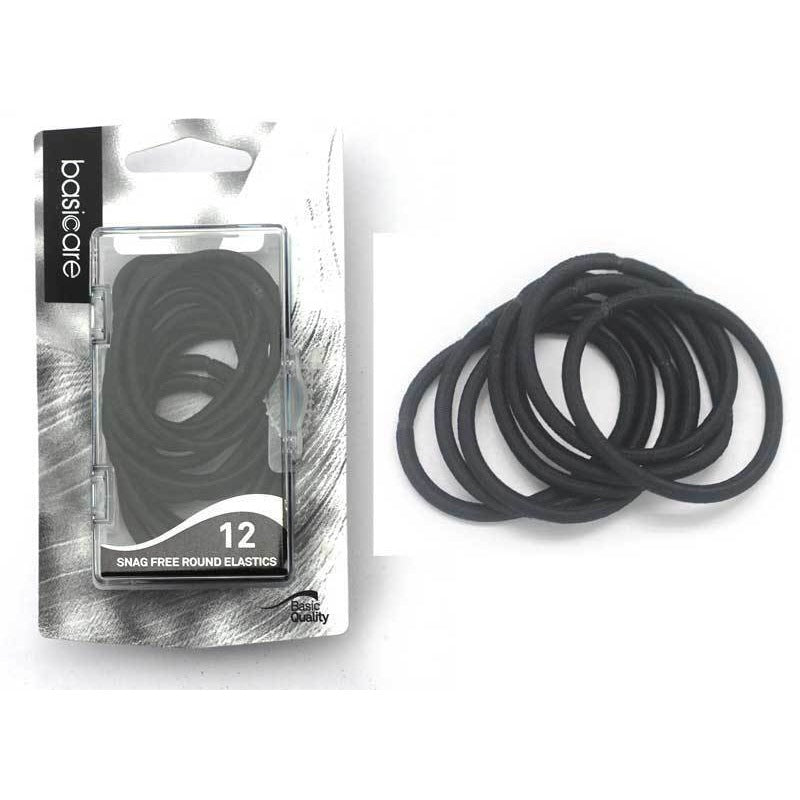 BASICARE THICK HAIR ELASTICS, BLACK (12)
