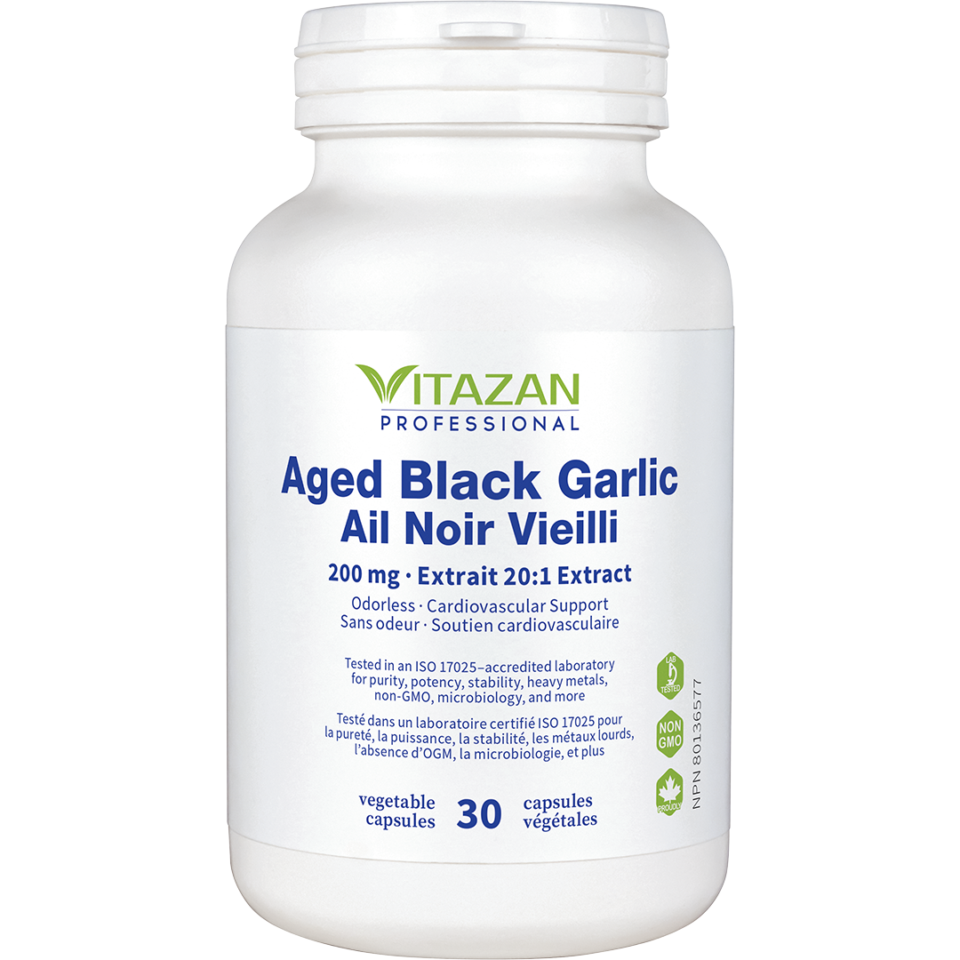 Vitazan Aged Black Garlic (200 mg · 20:1 Extract · Odourless · Cardiovascular Support) 30 capsules