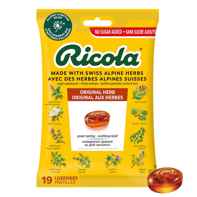 RICOLA LOZ BAG ORIGINAL HERBS NO SUGAR ADD WAL 75G LOZENGE pack of 8