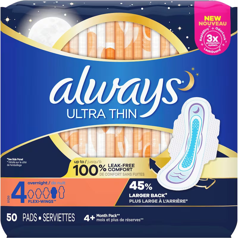 ALWAYS ULTRA THIN SIZE 4 NIGHT UNSCENTED 50 pack of 3