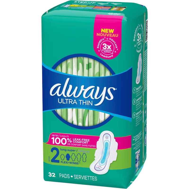 ALWAYS ULTRA THIN PADS ULTRA SIZE 2 LONG 32 pack of 3