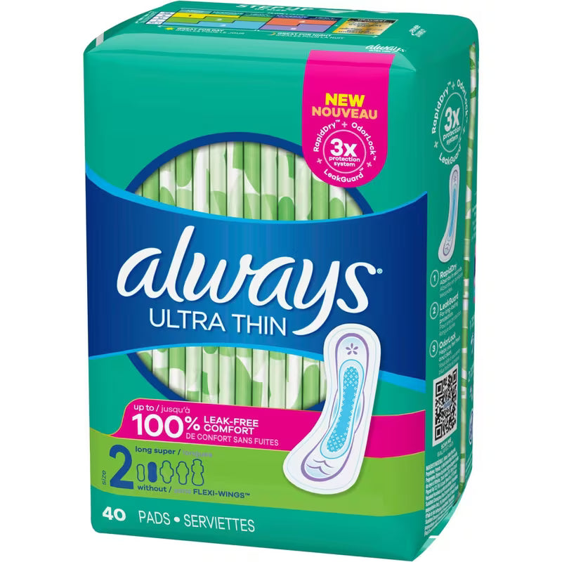 ALWAYS ULTRA THIN PADS SIZE 2 LONG SUPER 40 pack of 3